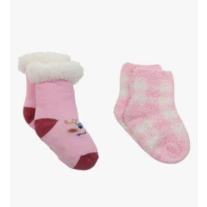 CAPELLI NEW YORK Pretty Reindeer Faux Fur Trim Knit Slippers - Pack of 2